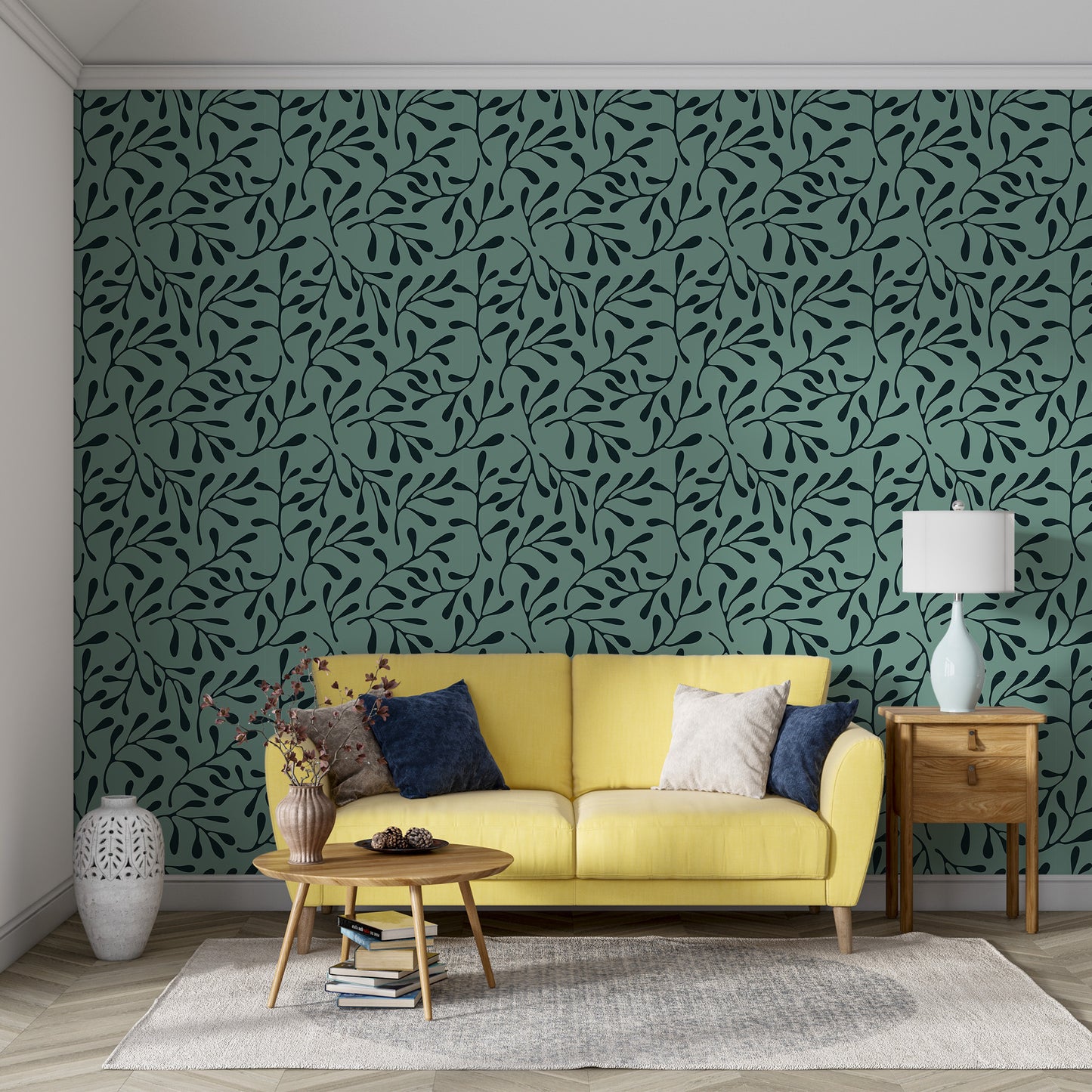 dark green floral wallpaper