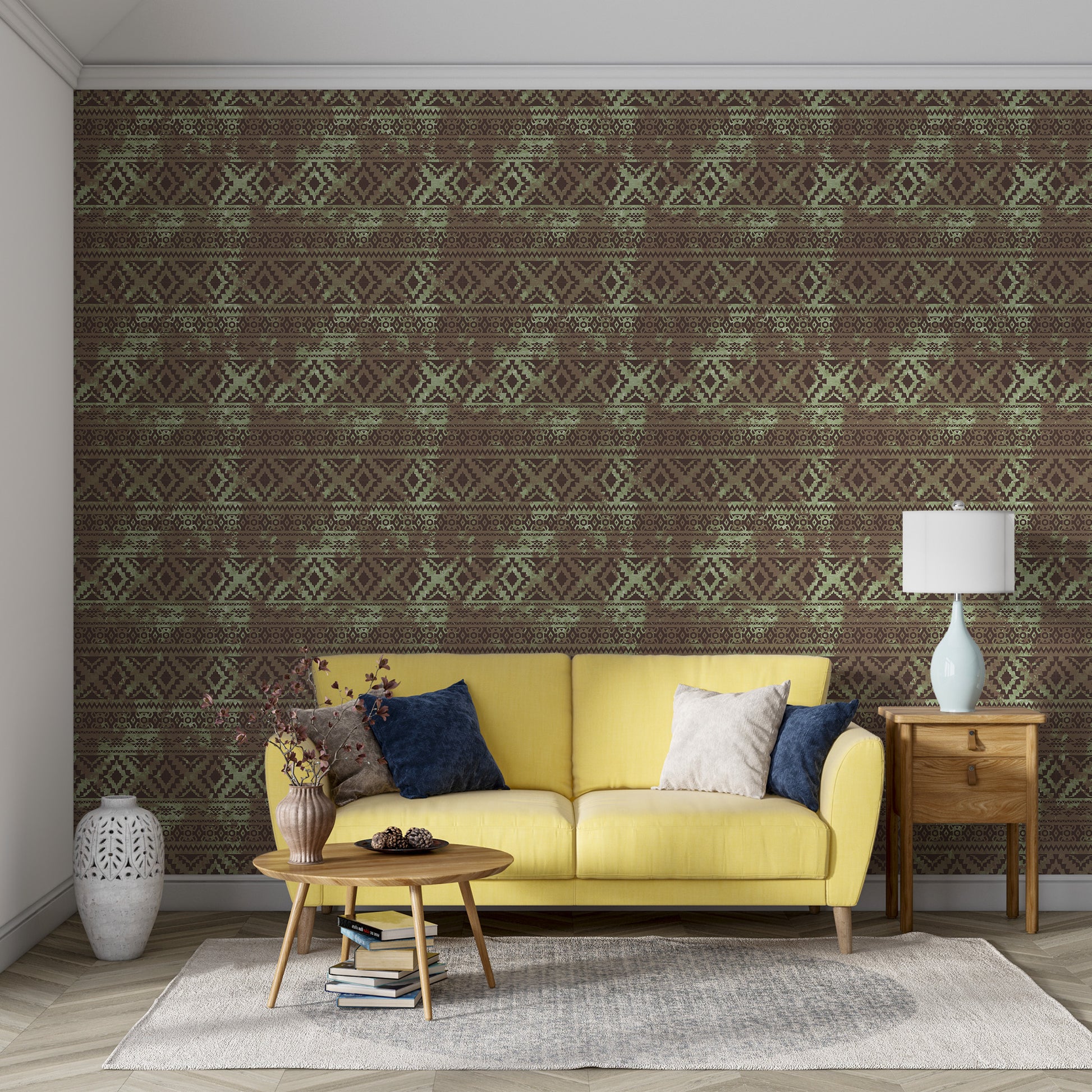 rustic dark green traditional wallpaper