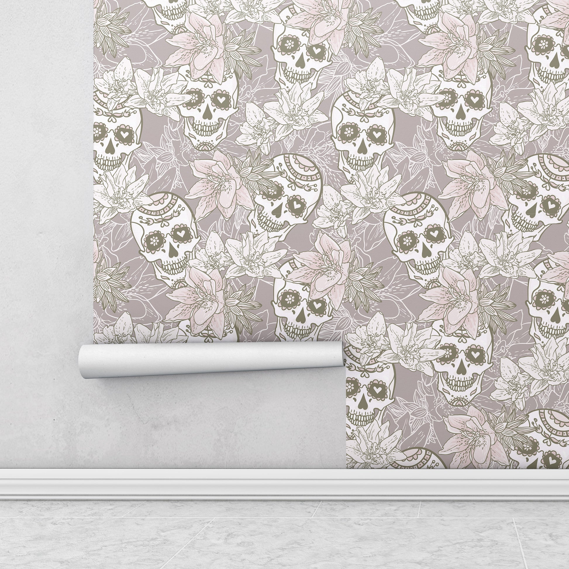 gray floral skeleton wallpaper