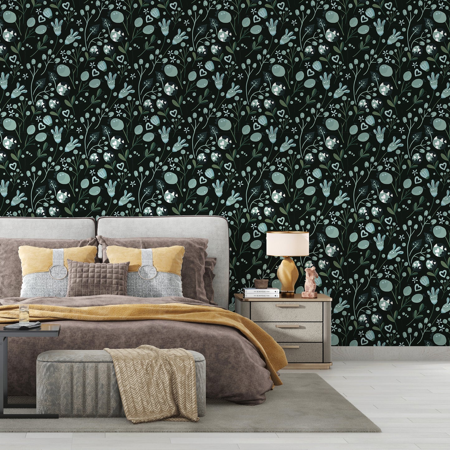 dark green floral wallpaper