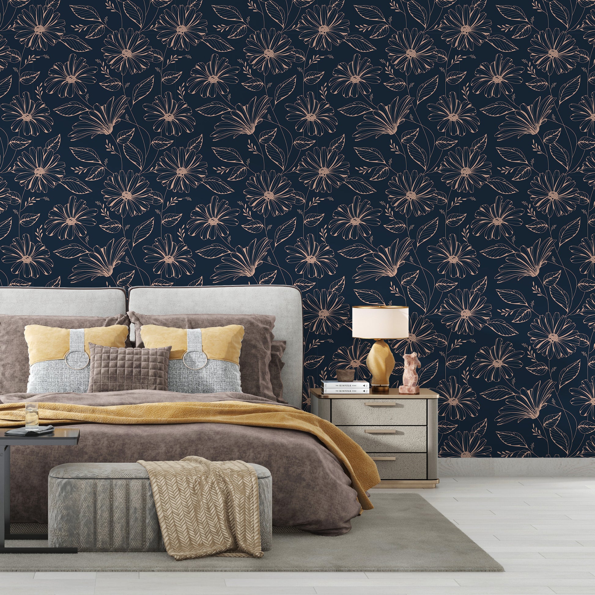 dark blue floral wallpaper