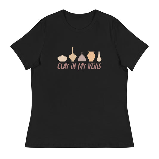 Women's Pottery T-Shirt - "Clay In My Veins" Saying Tee