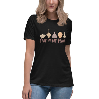 Women's Pottery T-Shirt - "Clay In My Veins" Saying Tee